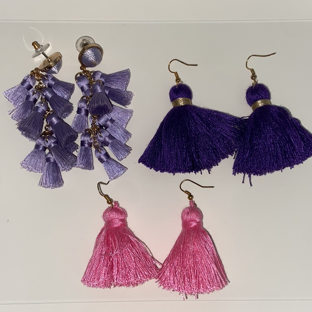 Purple tassel game day earrings, added bonus pink pair
